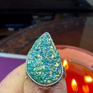 Titanium Druzy 925 Silver Plated Gemstone Handmade Ring US 8